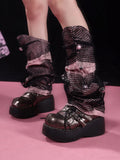 Sleeves Black Punk Leg Patch Denim and Pink Mesh