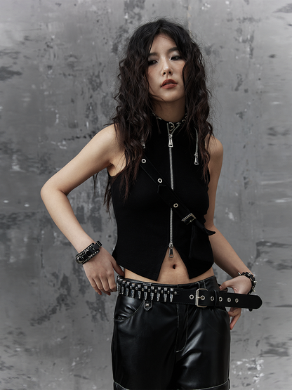 Mit Akzenten Black Metal Crop Bag PU Top Punk Taille