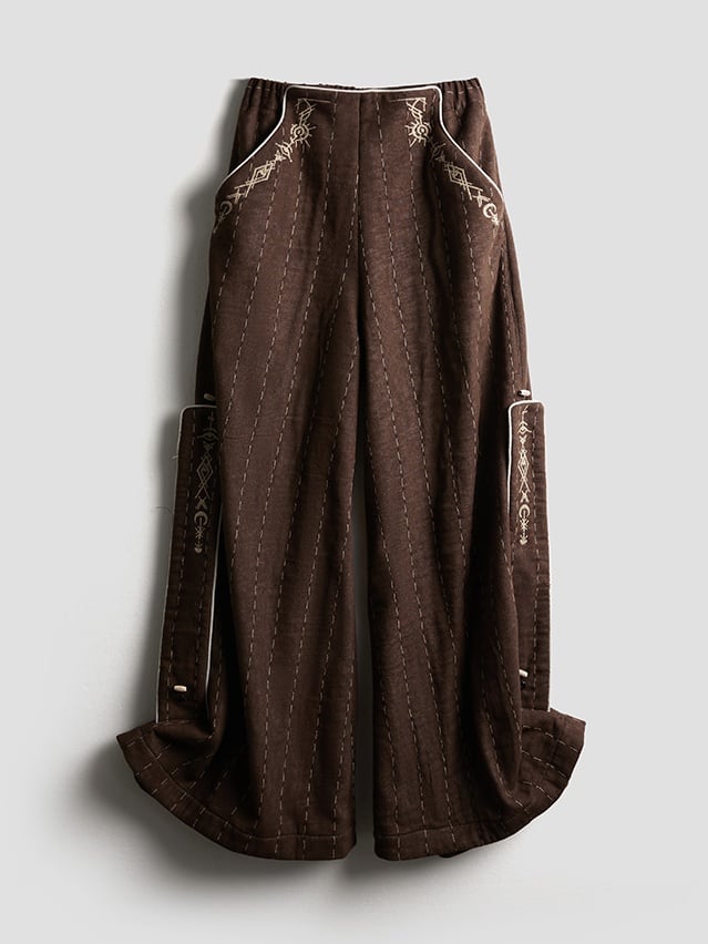 Urban Design Pants Leg-Cuff Dark Wide-Leg with Embroidered Goth Striped Thick Coffee