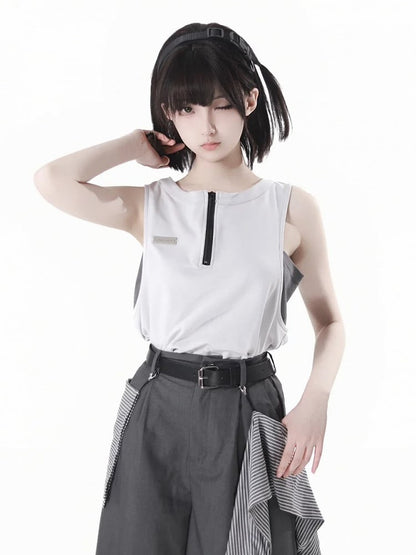 Techwear Tank Top Neckline Apricot Zipper