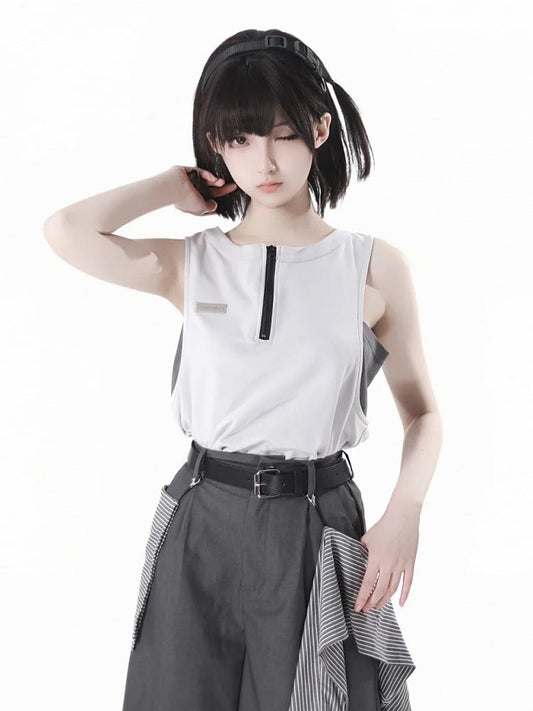 Techwear Tank Top Neckline Apricot Zipper
