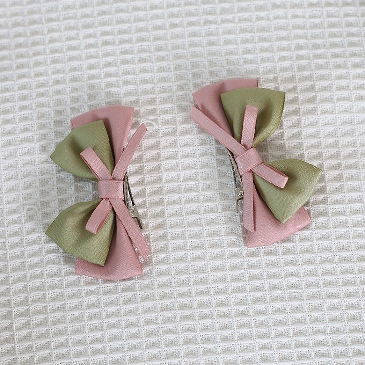 Pink of And Hairclips Green A Cute Bowknot Pair