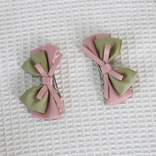 Pink of And Hairclips Green A Cute Bowknot Pair