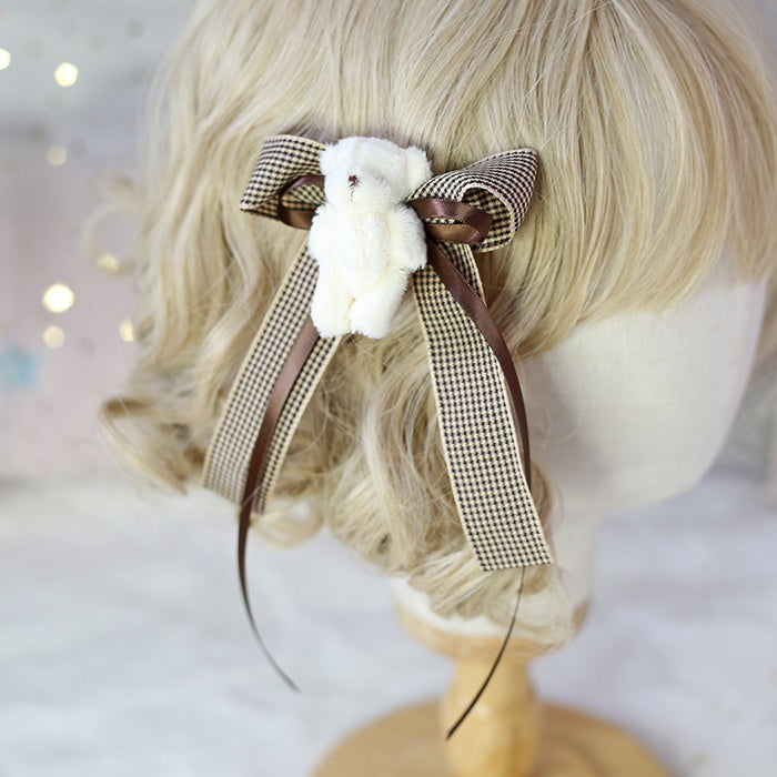 Brown Lolita Bear With Bowknot Little Lovely Hairclip White