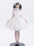 Embroidery Skirt White Elegant Drawstring Layered Details Lolita Ruffles Classic with