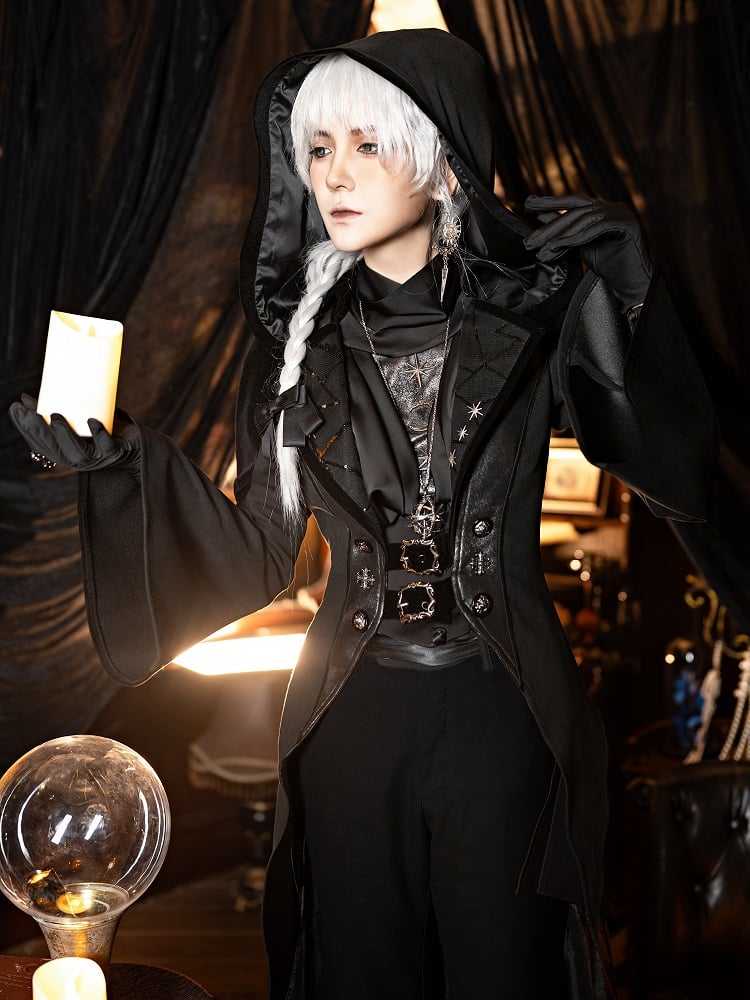 and Gothic Ouji Detachable Black Hood Irregular with Sleeves Coat Train Trumpet Lolita Trench