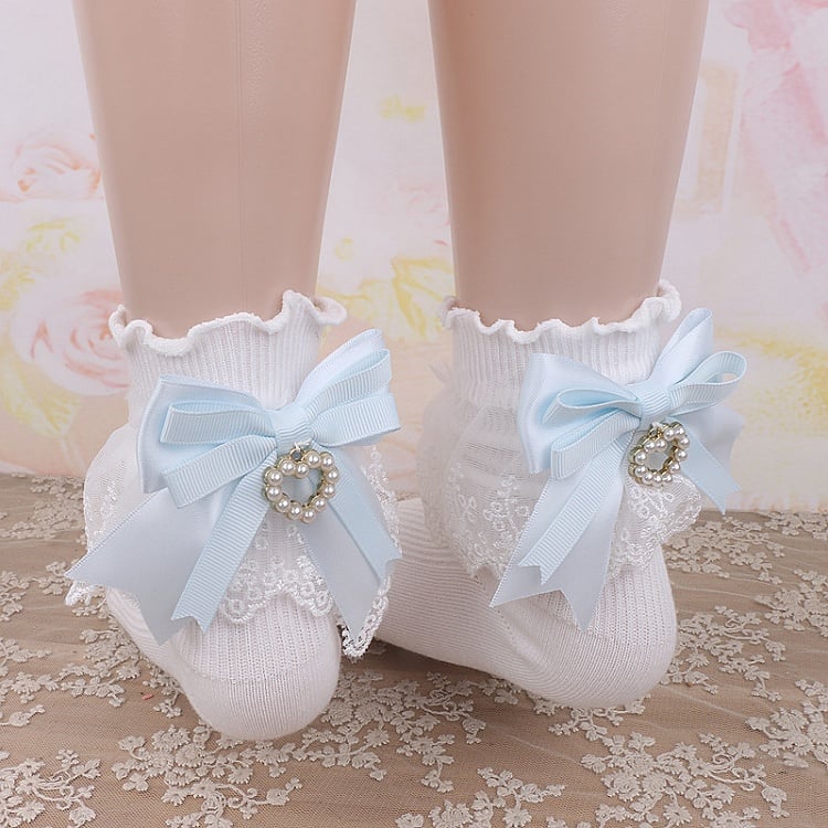 Options Jirai Ruffled Bowknot 5 Heart Color Kei Cuff Socks