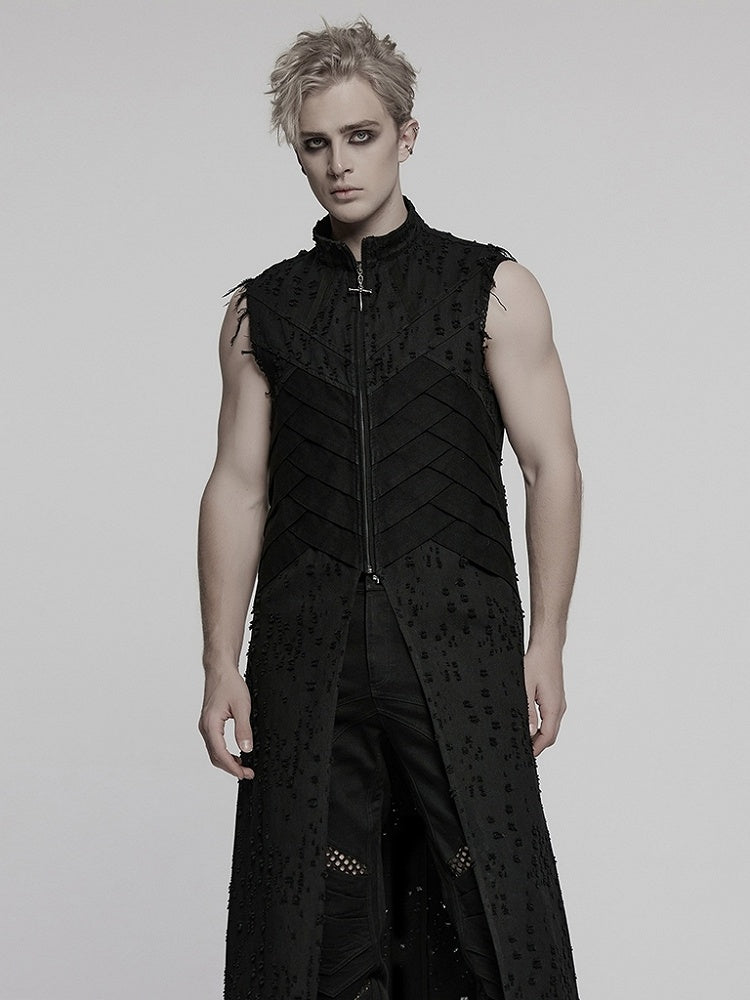 Men's Long Black Vest Punk Structure
