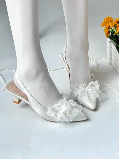 Sweet 3cm Low Heel Pointed Toe Shoes with Lace - A Sky Rabbit