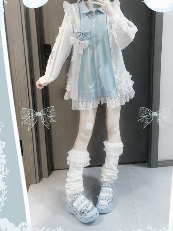 Jirai Kei Tenshi Dress Blue Tiered Ruffles Sun Protection Chiffon Kaiwai