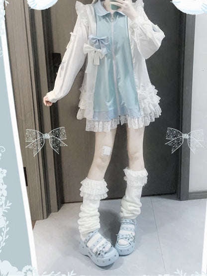 Jirai Kei Tenshi Dress Blue Tiered Ruffles Sun Protection Chiffon Kaiwai