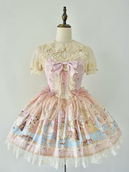 Pulloverkleid Rosa Mieder Süßes Korsett Partyrock Print Lolita Tea Kitty