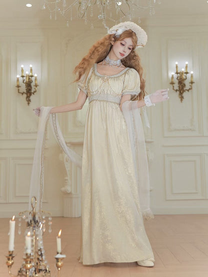 Champagne Empire Waist Lolita OP Dress with Beadwork - Qian Mu
