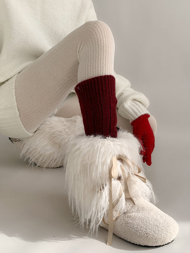 Warmers Ribbon-Tie Leg (White) Fur Faux