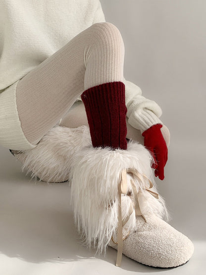 Warmers Ribbon-Tie Leg (White) Fur Faux