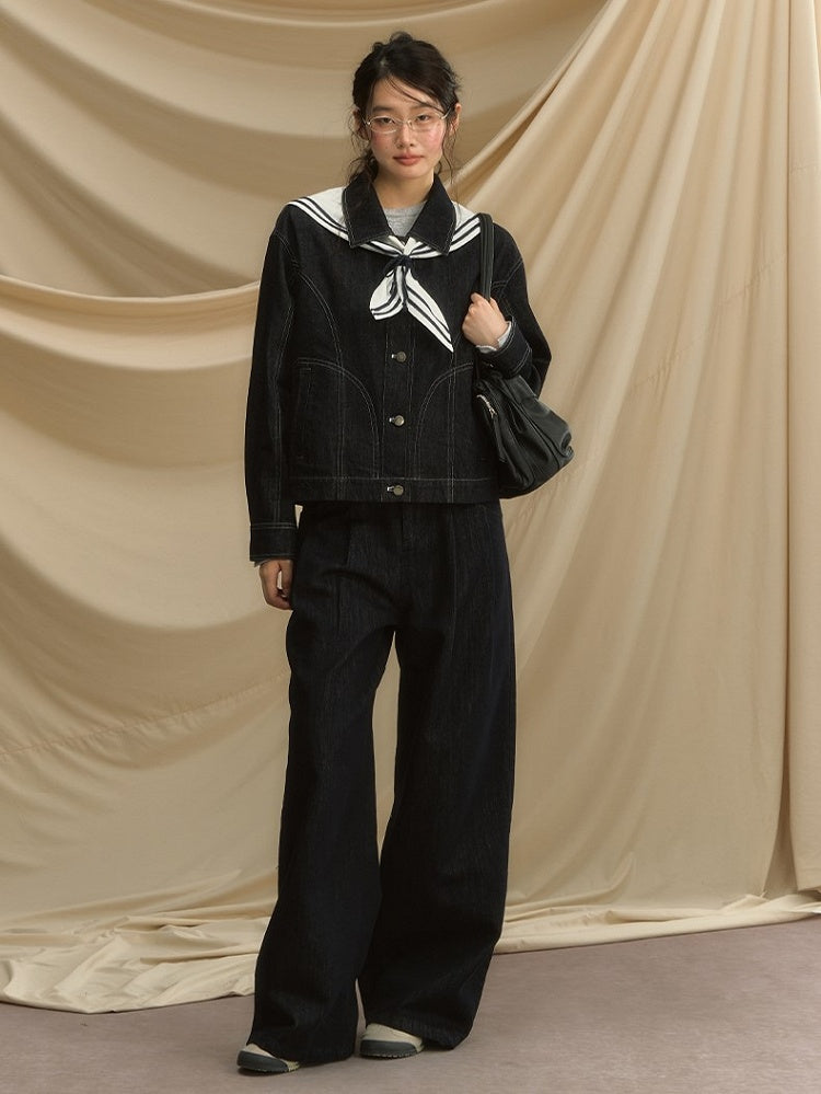 Low Straight-Leg Waist Jeans Navy Blue Vintage