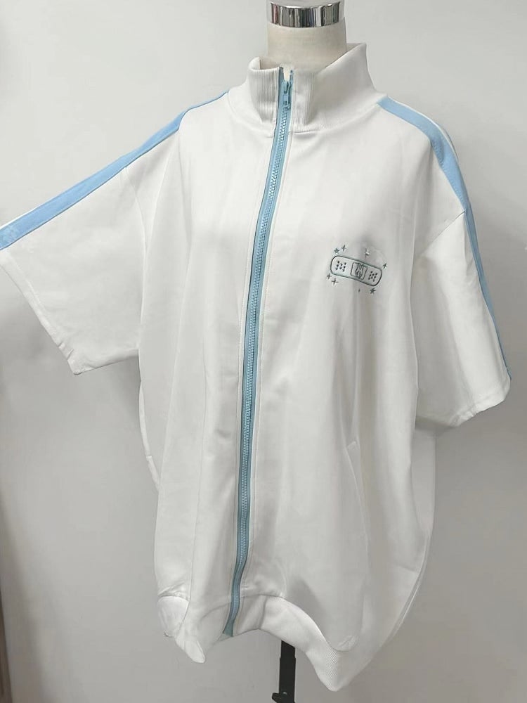 Tenshi T-Shirt mit Sternstickerei, Hase und weißblauem Kaiwai