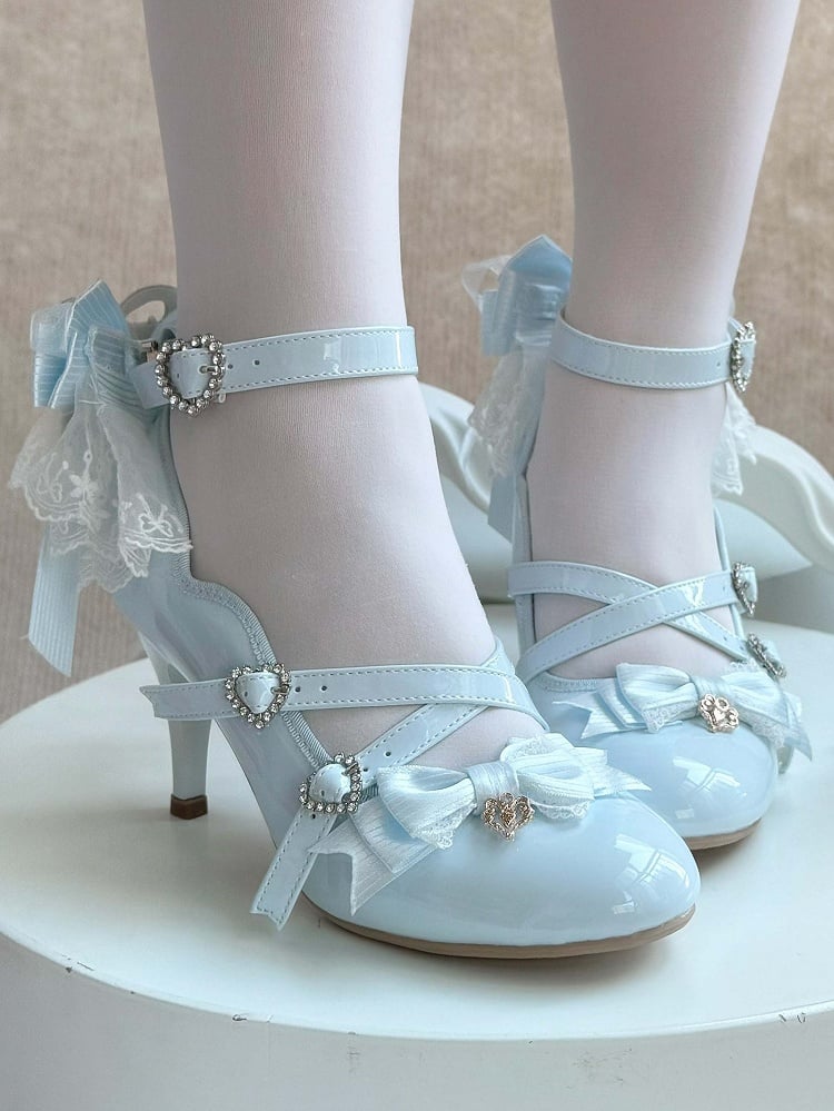 Shoes Bow - Detachable PU Back Elegant Blue
