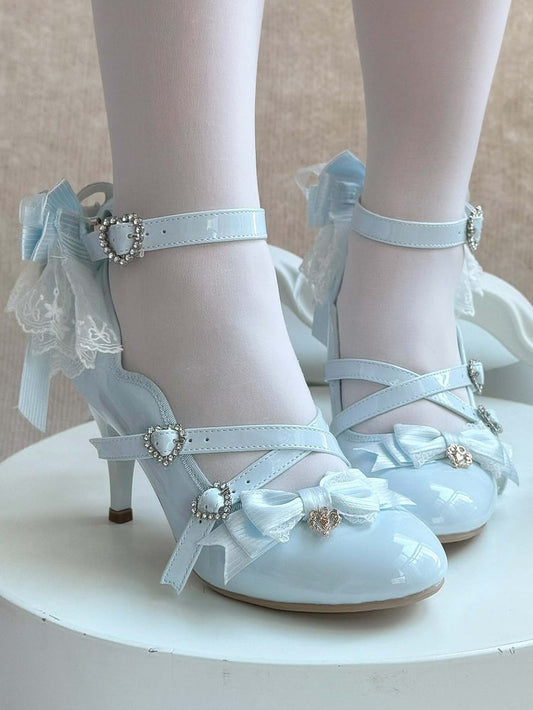 Shoes Bow - Detachable PU Back Elegant Blue