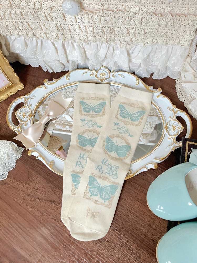 Color Pattern Socks + Cuff Butterfly 5 Detachable Bow Options Lace Calf