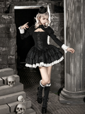 Gothic Lace-Up Lolita OP Gown with Metal Buckle, Short Version and Mini Hat Set - With PUJI