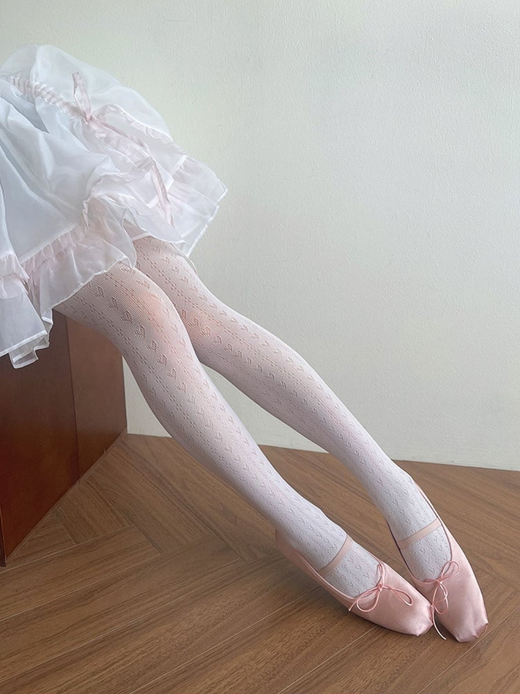 Muster Weiße Herzstrumpfhose Lolita Hollow-out