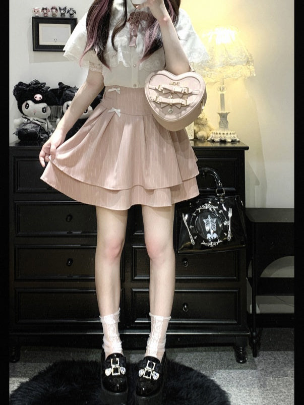 ジライケイ ブラック/ホワイト/ブラックホワイト レースケープデザイン 半袖ブラウス