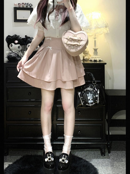 ジライケイ ブラック/ホワイト/ブラックホワイト レースケープデザイン 半袖ブラウス