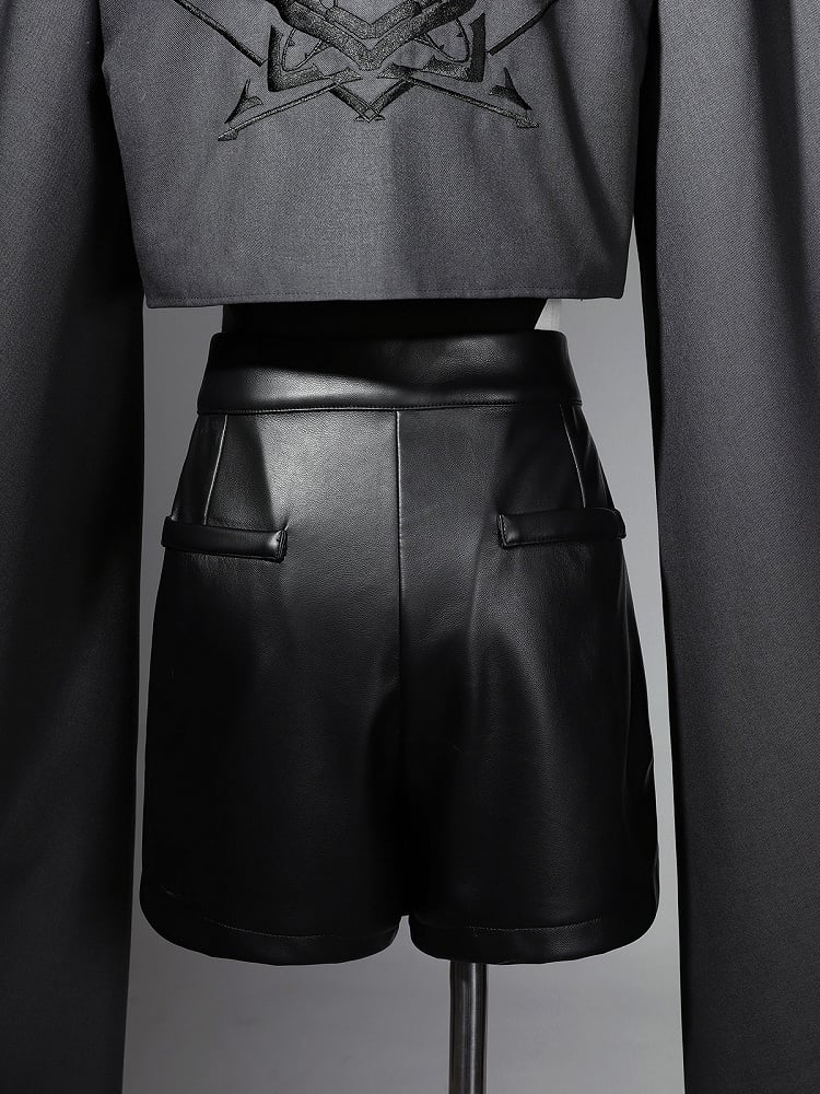 - Size XL Shorts Bodysuit Outfit Ouji Jacket Techwear Black Overlong + Exclusive Sleeves Cropped Leather Lolita Futuristic