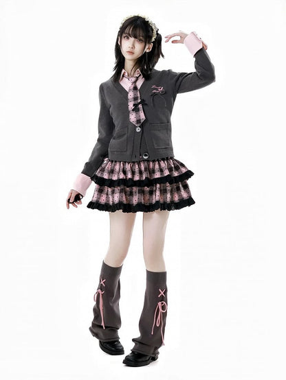 Herz-Spitzenbesatz, Metall, rosa und schwarz kariert, herzförmiger Stufenrock