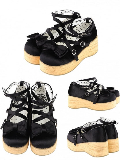 Design Sweet Crisscross Platform Embellishments Shoes in Black Bow Lolita Velvet