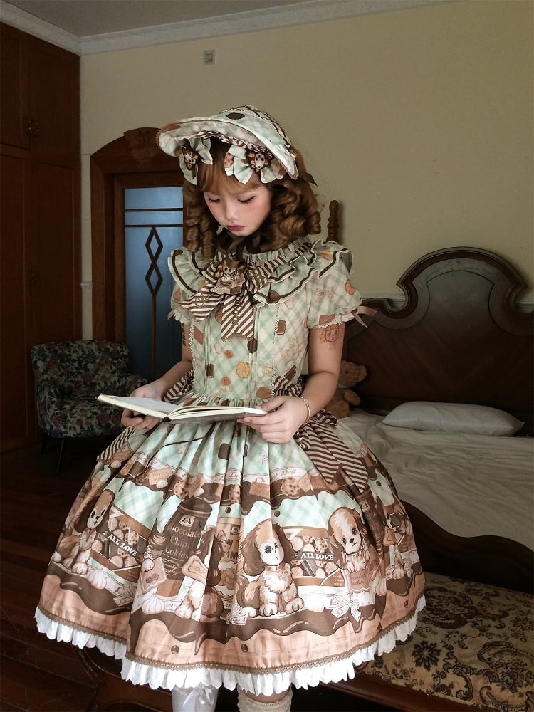 Süßes Lolita-Kleid mit kurzen Ärmeln in Grün von Puppy and Biscuit