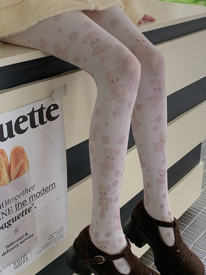 ホワイト スイートベア ハート タイツ