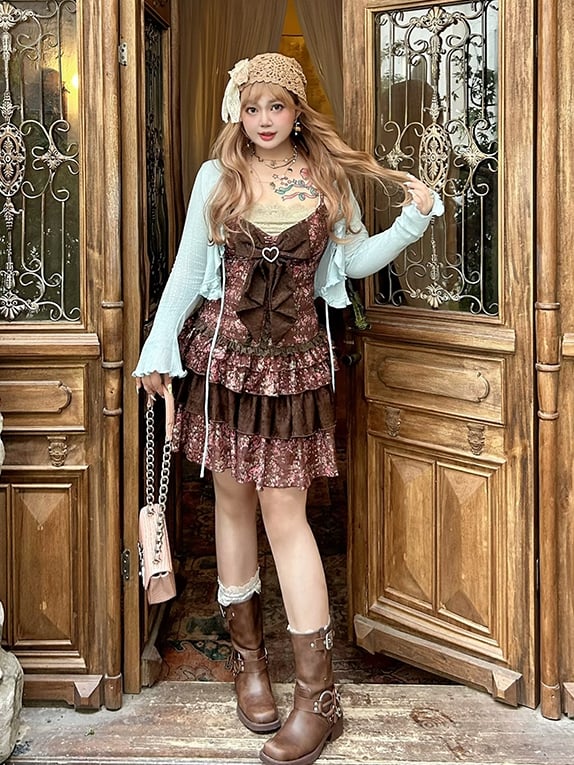 Top / Plus Size Braunes Slip-Kleid mit Blumendruck Mintgrün