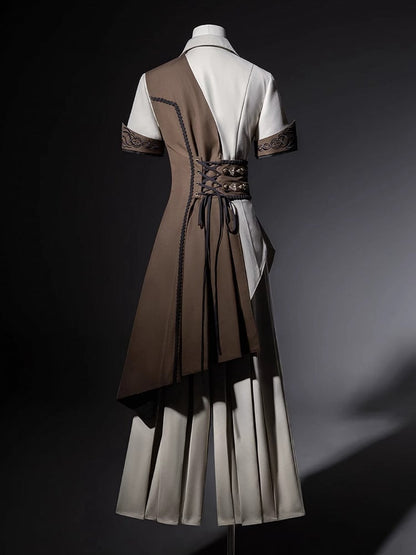 Straight-leg Short Pieces Steampunk Three - Sleeves + Pants Waistcoat Ouji Long Set One-shoulder Shirt Lolita