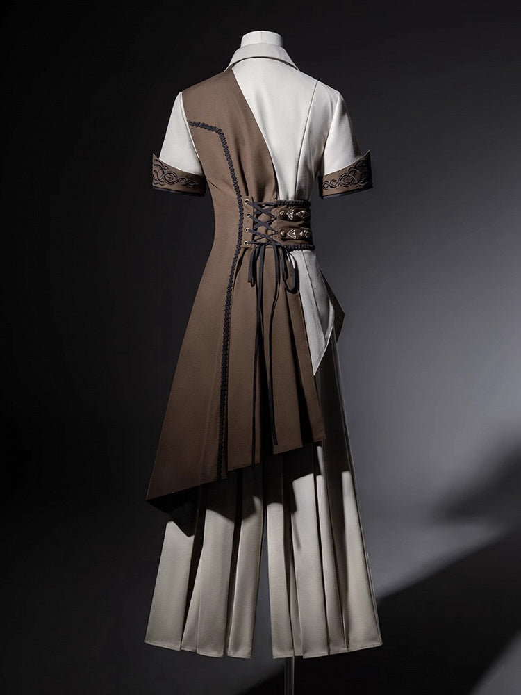 - 袖付きショートスチームパンクシャツ王子＋ロリータセット3点セット