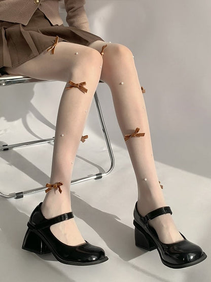 Decorated Bead 4 Tights Colors Bowknot