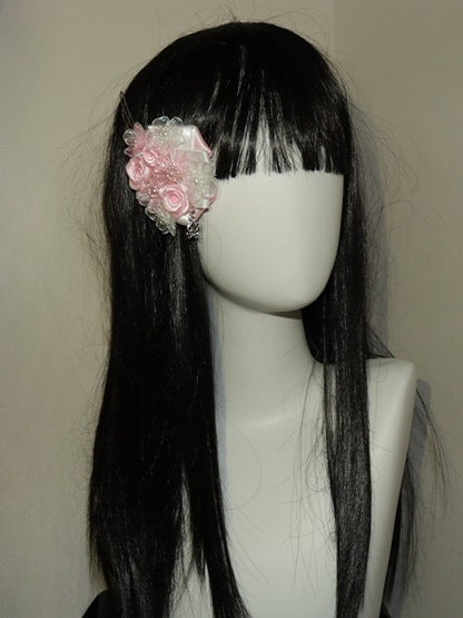 Beaded Design PinkWhite Hairclips Skeleton Charm Floral Wing And Decorated