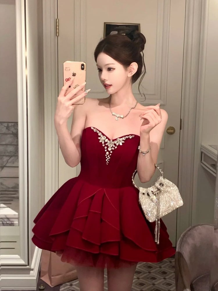 Sweetheart Mini Velvet Dress Vintage Red