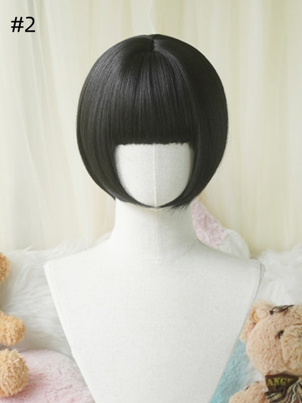 Black Bob Cut Short Wig With Curly/Full Bangs