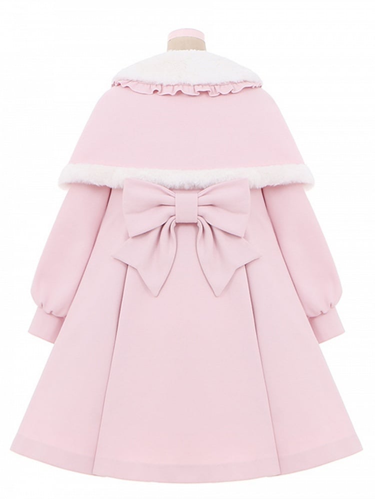 Elegant Cape and Collar Coat Peter Detachable Kei Long Plush Pan Pink with Jirai