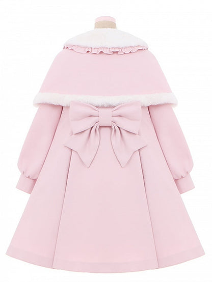 Elegant Cape and Collar Coat Peter Detachable Kei Long Plush Pan Pink with Jirai
