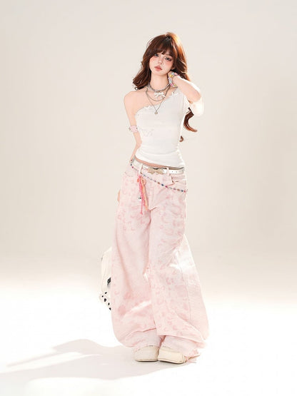 詳細 ホワイト アシンメトリーネックライン 蝶結び Tシャツ