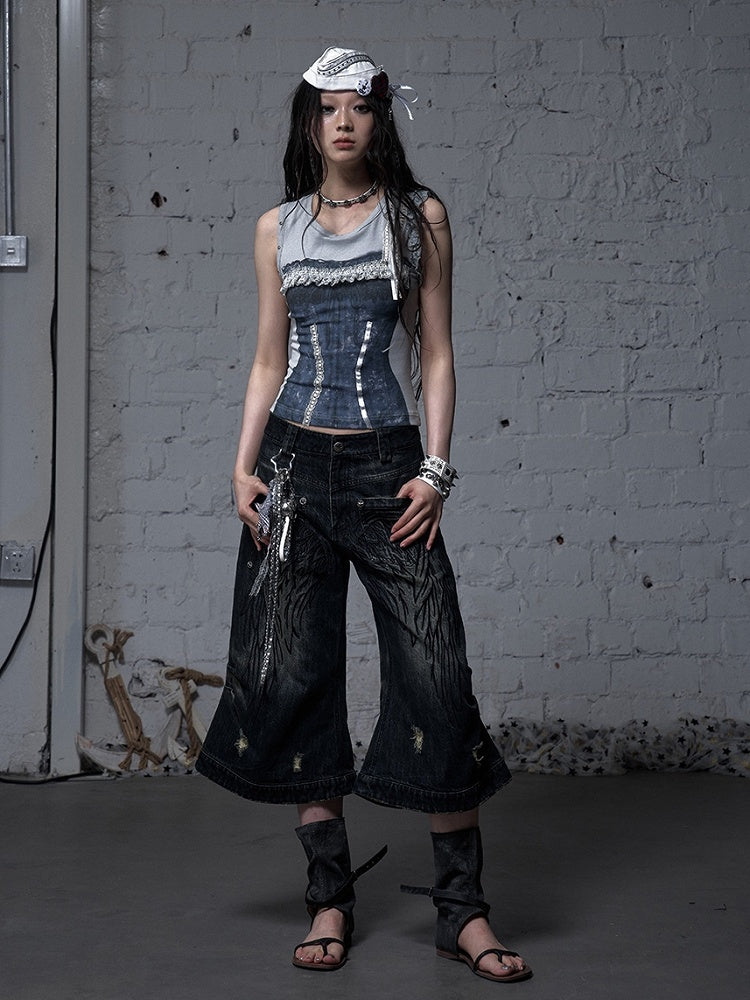 エンジェルブルー/イエロー フェードウォッシュ ディストレストホールズ