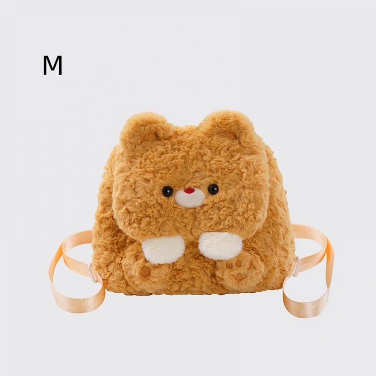 Dunkelgelber süßer Bären-Plüsch-Rucksack mit Klappe, mittlere/große Größe