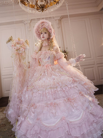 Length Wedding Floral and Lolita Gorgeous Sizes Dress Floor Chain Pink Available Hanayome Bead Plus Hime