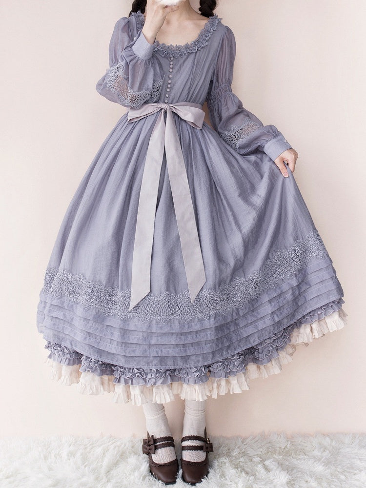 Purple Square Neck Classic Lolita Long Sleeve OP