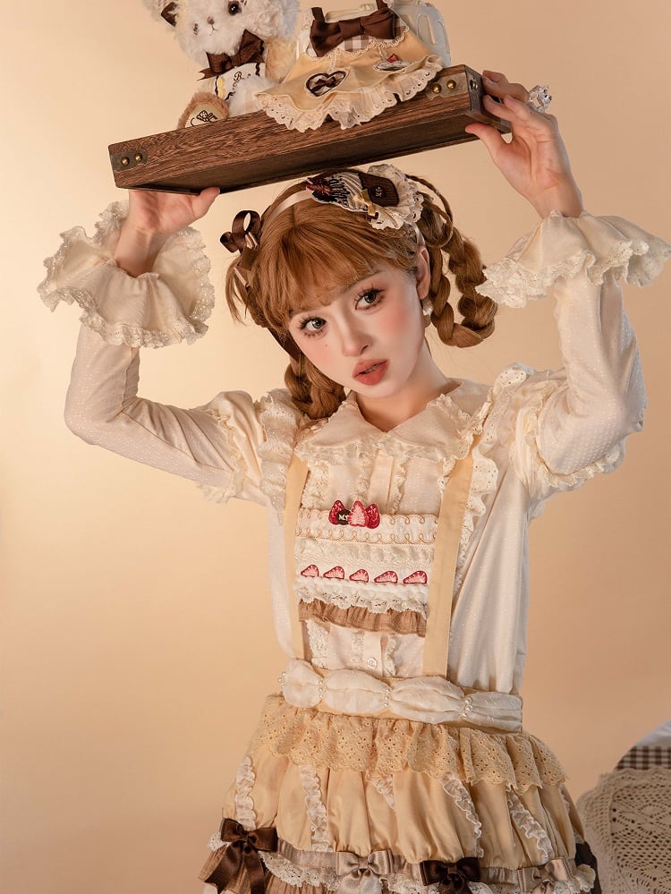 Strawberry Overall Lolita Embroidery Bodice Yellow Hem Sweet Cake Skirt Cupcake