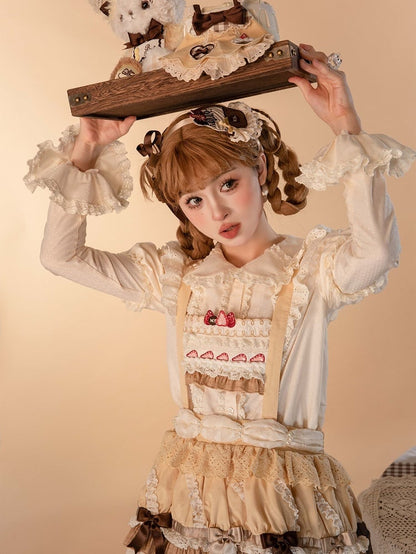 Strawberry Overall Lolita Embroidery Bodice Yellow Hem Sweet Cake Skirt Cupcake