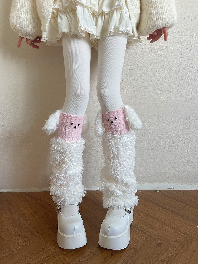 Leg Warmers Knit (Pink/White) Puppy-Ear 2-Color
